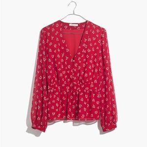 Madewell Red Floral Blouse Peplum Little Lillies